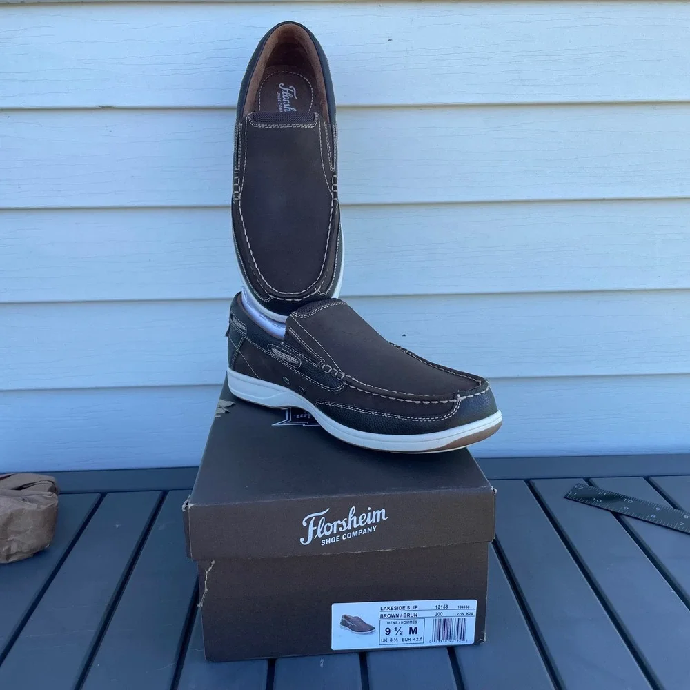 Florsheim Lakeside Slip Brown Leather Loafers Mens 9.5 M Boat Shoes Ne sin Box